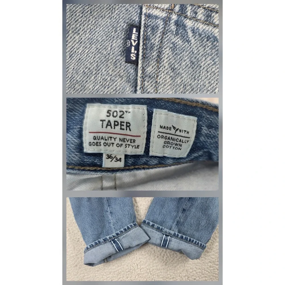 Levis Made & Crafted 502 Taper Jeans Mens 36x34 Blue Selvedge LMC Organic Cotton